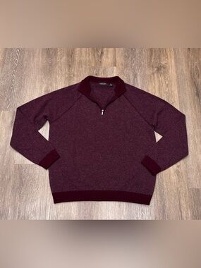 Saks Fifth Avenue Cashmere Quarter Zip Sweater Mens XL Burgundy Birdseye Knit